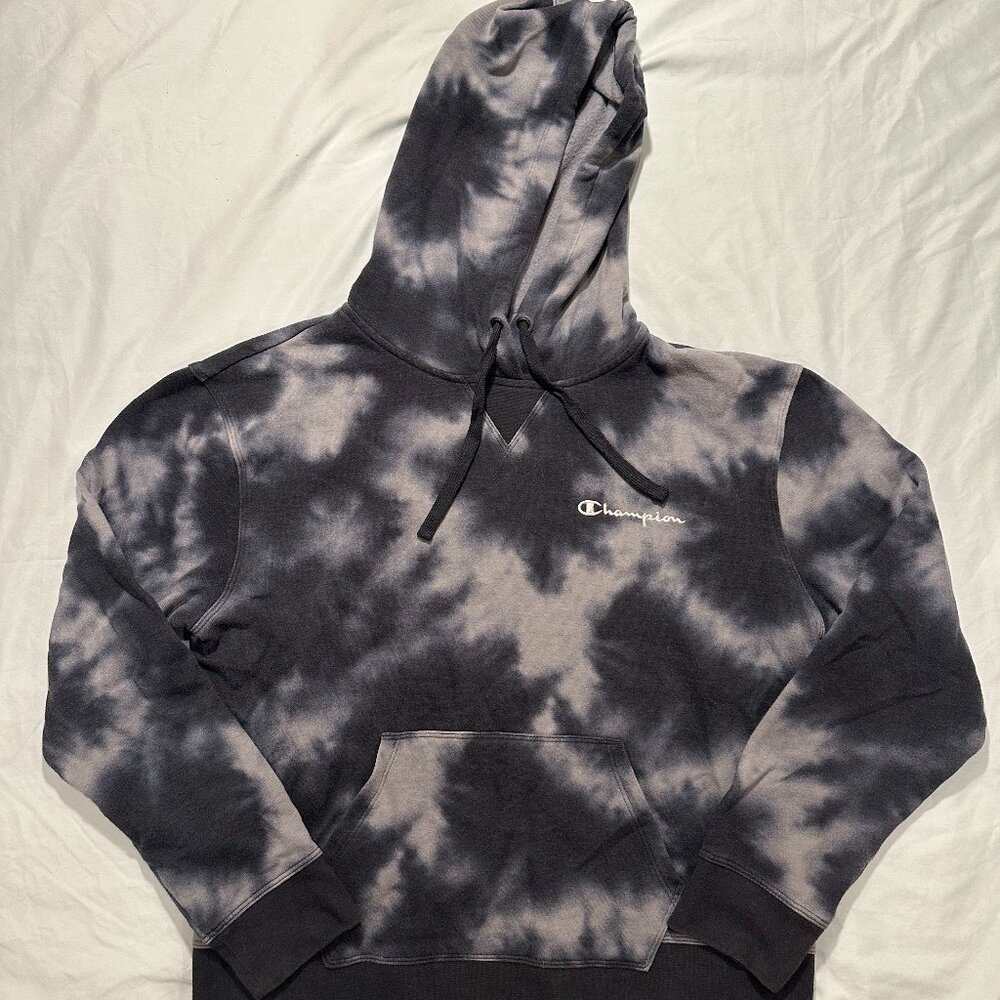 SOLD- Champion Black Tie Dye Hoodie Sweatshirt Womens L